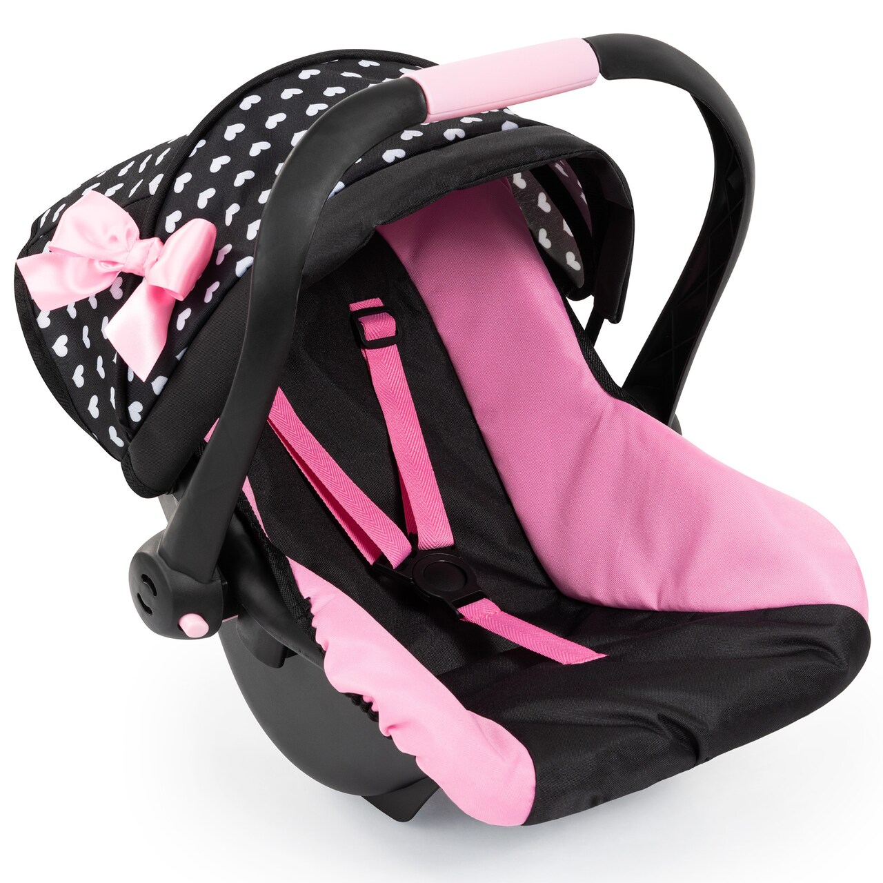Bayer: Deluxe Car Seat: Hearts Black & Pink - Pretend Play Accessory for Dolls/Plushes Up to 18", Ages 3+, Large | baby dolls | dress up